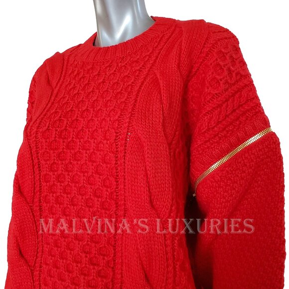 GUCCI SWEATER CABLE KNIT RED WOOL DETACHABLE SLEEVES JUMPER sz M - Picture 9 of 15